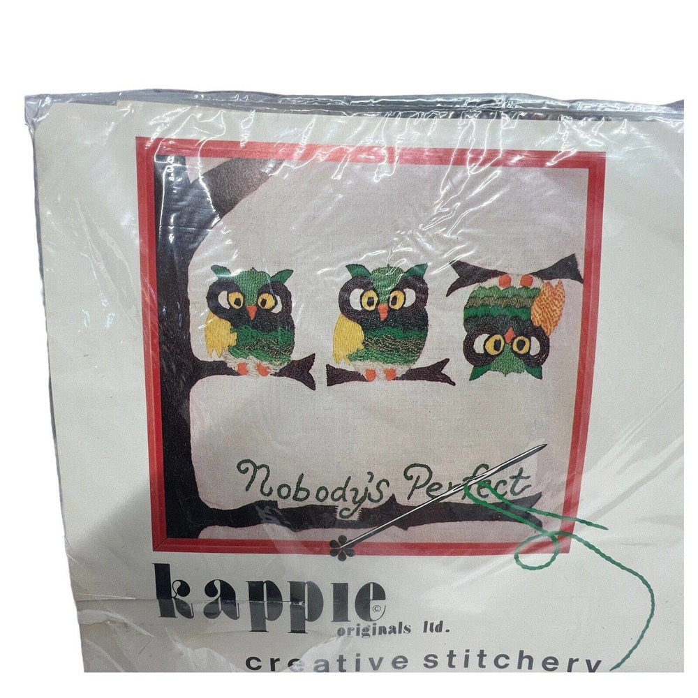 Vintage 1976 Kappie Originals Creative Stitchery "Nobody's Perfect" 13 x 12